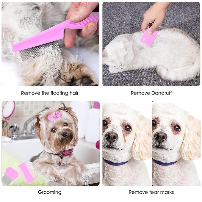 Cat & Dog Grooming Set - Fine Tooth Comb For Grooming And Removing Dandruff Flakes Remove Float Hair Tear Marks (pink)