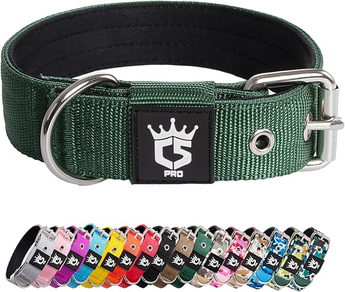 TSPRO Tactical Dog Collar 1.25 Inch Wide Thick Dog Collars with Heavy Duty Metal Buckle, Durable, Strong, Adjustable for Small Dogs (Green S)