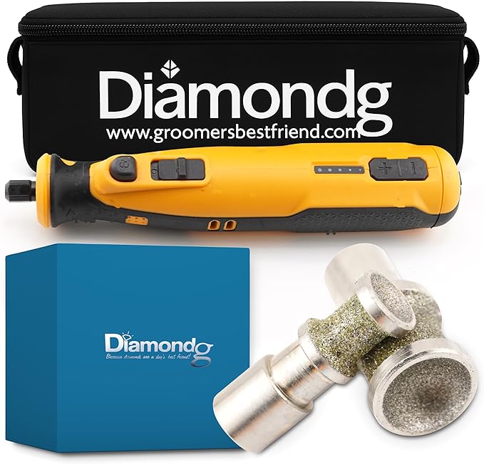 Diamondg Cordless Dog Nail Grinder with Quiet Sound & LED Tip for Large & Small Dogs, 4hrs. Runtime, 2 Bits Included, Orange