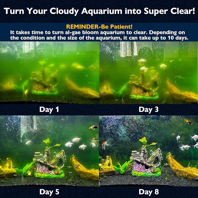 Aquarium Filter with Aeration & Rainfall Mode, U - V Fish Tank Filter with Timer (3/6/12/24 Hours) for Green Water Cleaning, Turtle Tank Filter with Efficient Filter Sponge (30-70Gal)