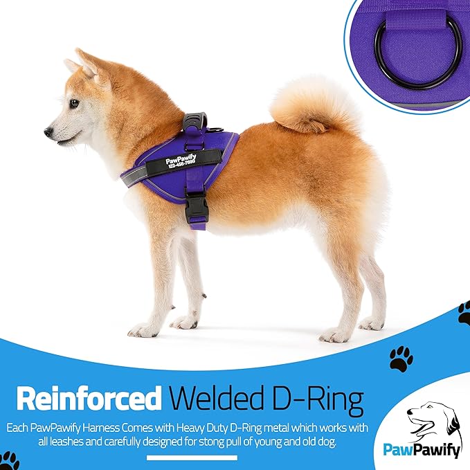 PawPawify Custom No Pull Dog Harness with Name and Phone Number, Heavy Duty Personalized Pet Vest to Prevent Tugging, Pulling, or Choking, Training and Walking (New Purple, XXL (85-140 LBS))