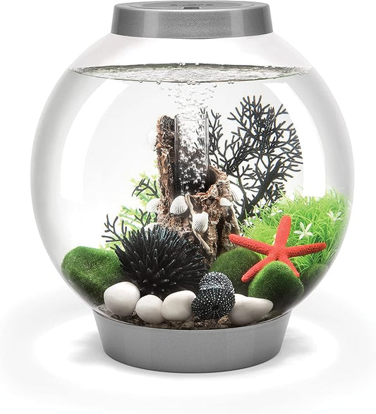 biOrb Classic 15 Acrylic 4-Gallon Aquarium with White LED Lights Modern Compact Tank for Tabletop or Desktop Display, Silver-Trimmed Tank