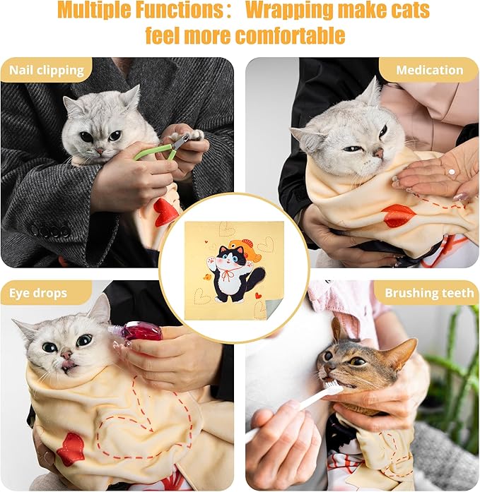 Cat Grooming Wrap,Anti-Escape Cat Wrap for Grooming,Self-Adherent Soft Cat Blanket to Wrap,Clip Nails, Anti-Bite, Anti-Scratch,Cat Calming Wrap,Cat Burrito Wrap,Swaddle Wrap Pet Tool