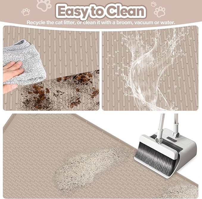 Cat Litter Mat, Extra Large 40" x 28" Silicone Mat Litter Trapping Mat for Scatter Control, Soft on Kitty Paws, Easy to Clean (Khaki)