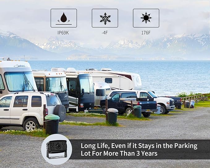 FOOKOO Ⅱ HD Backup Camera System Kit,7" 1080P Reversing Monitor+IP69 Waterproof Rear View Camera,Sharp CCD Chip, 100% Not Wash Up,Truck/Semi-Trailer/Box Truck/RV (FHD1-Wired)