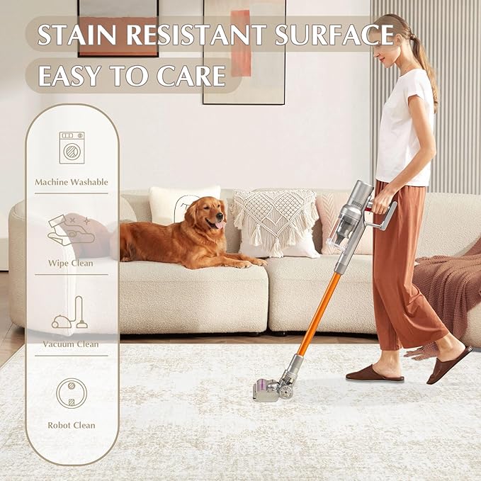 Runner Rug 2x6 Entryway Rug - Machine Washable Vintage Boho Area Rug Non-Slip Kitchen Runner Soft Stain Resistant Runners for Hallways Entryway Laundry Kitchen Bathroom Bedroom(Ivory, 2'x6')