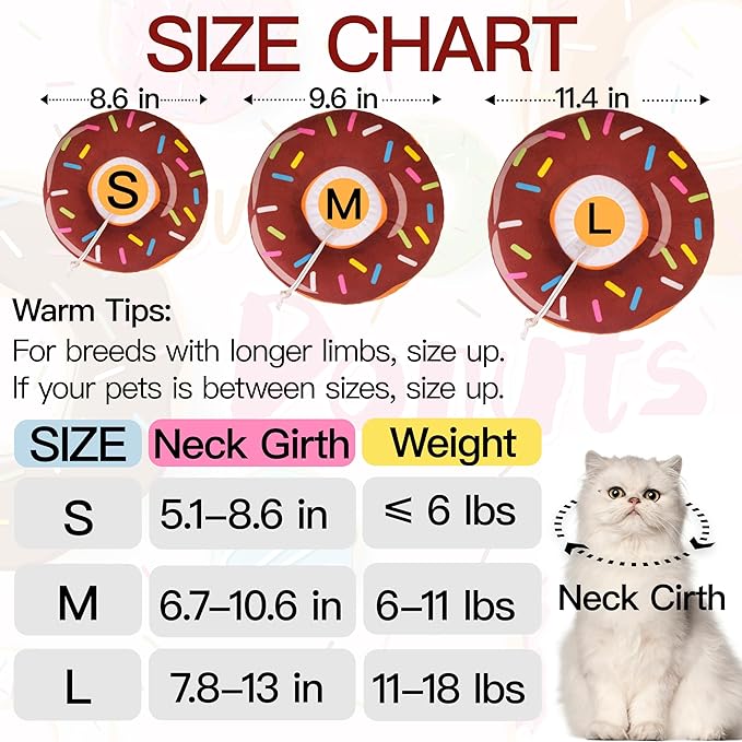 Cat Cone Collar Soft, Cute Cat Donut Collar After Surgery, Adjustable Kitten Recovery Cones to Stop Licking, Lightweight Neck Elizabethan Collars for Cats Kittens (Brown, Medium)