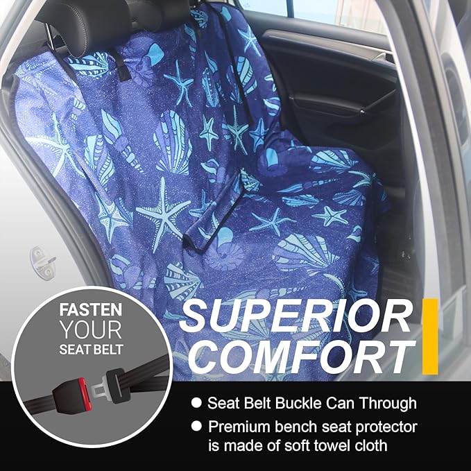 Back Seat Cover for Car Trucks Van SUV,Waterproof Rear Bench Towel Seat Covers for Dogs and Kids,Automotive Backseat Protector (Conch Shells Starfish)