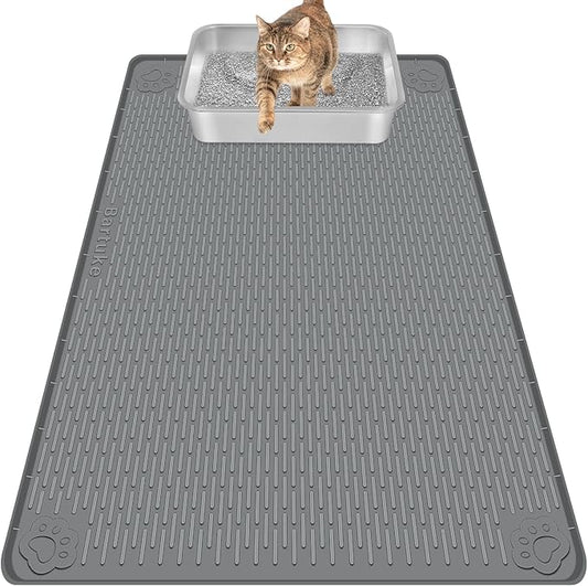 Cat Litter Mat, Extra Large 40" x 28" Silicone Mat Litter Trapping Mat for Scatter Control, Soft on Kitty Paws, Easy to Clean (Dark Gray)