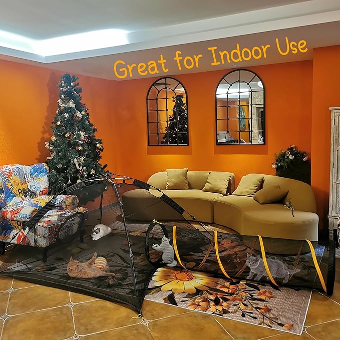 Cat Tent for Indoor and Outdoor Cat Enclosures(Outdoor, Tunnel, and Playhouse) Kitty Playpen X-Large Portable Kitten Tunnel Play Tents for Cats Rabbits and Small Animals