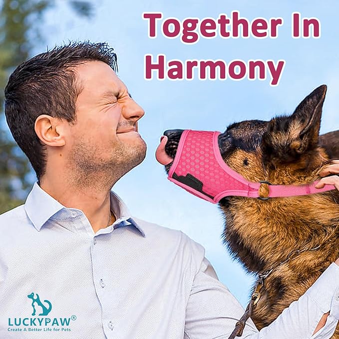 LUCKYPAW Soft Muzzle for Medium Large Sized Dogs Beagle Labrador German Shepherd, Dog Muzzle to Prevent Biting Chewing, Adjustable Breathable Mouth Guard for Grooming Walking Training(Hot Pink, L)