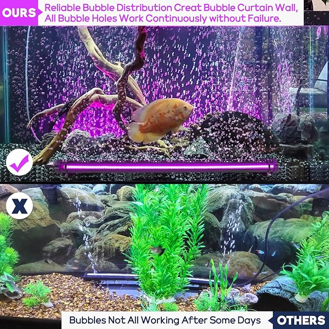 Bubbler Aquarium Fish Tank Decor: Submersible Aquarium Lighting with Oxygen Boost for Fish Lovers - Waterproof RGB Light Bar Bubble Wall for 30-35 Inch Saltwater Freshwater Fishes Tanks