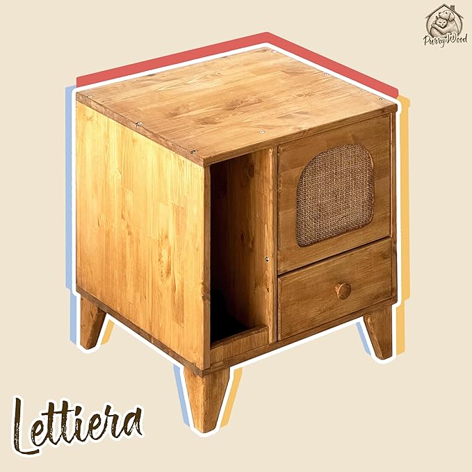 Cat Litter Box | Hidden Litter Box Furniture with Removable Divider | Wooden Cat Washroom Furniture | Indoor Cats House (Wood)