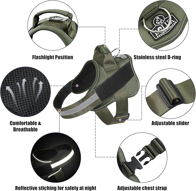 Bolux Dog Harness, No-Pull Reflective Dog Vest, Breathable Adjustable Pet Harness with Handle for Outdoor Walking - No More Pulling, Tugging or Choking