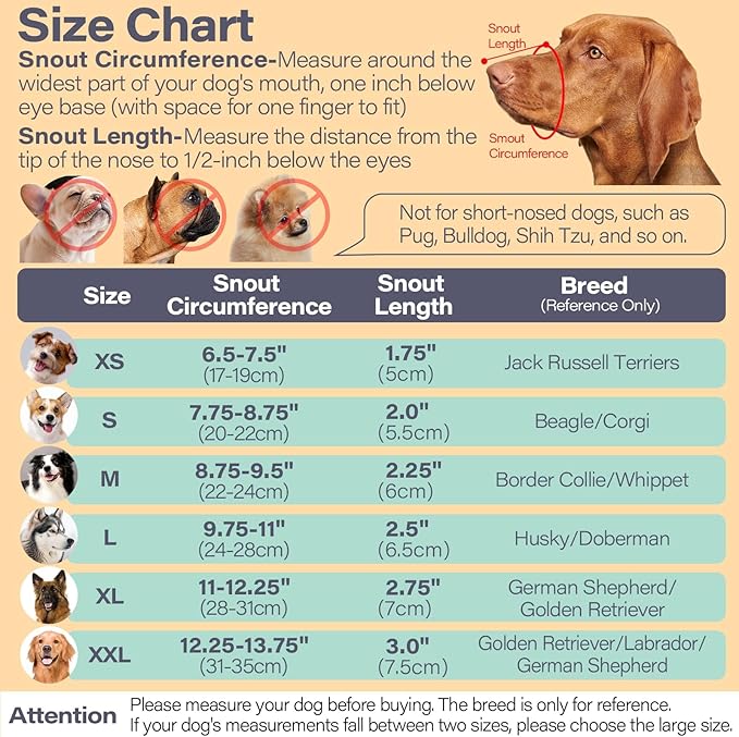 LUCKYPAW Dog Muzzle for Large Medium Small Dogs, Patented Mesh Muzzle to Prevent Biting Chewing Eating, Soft Mouth Guard with Front Opening Design for Drinking Panting(Black, XL)