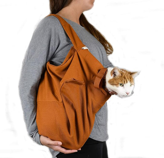 Cozy Comfort Carrier - Large Caramel Pet Carrier for Cat and Cat Restraint for Medication Administration, Nail Clipping, Travel, Vet Visits, and Dental Care