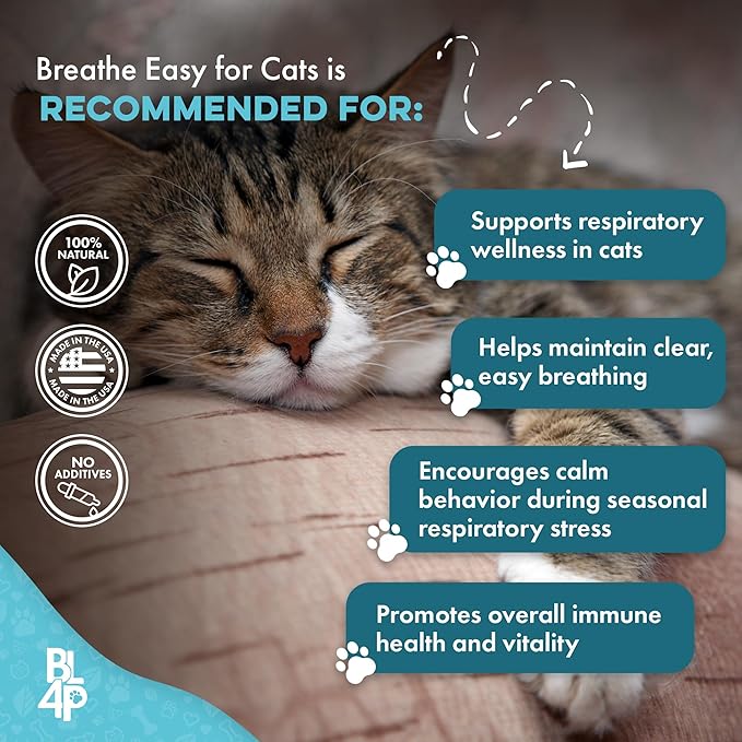 Cat Respiratory Comfort Supplement - Natural Breathe Easy Feline Support for All Seasons, Coughing, Occasional Nasal Stuffiness and Sneezing - 800 Odorless, Easy-to-Administer Tasteless Pills