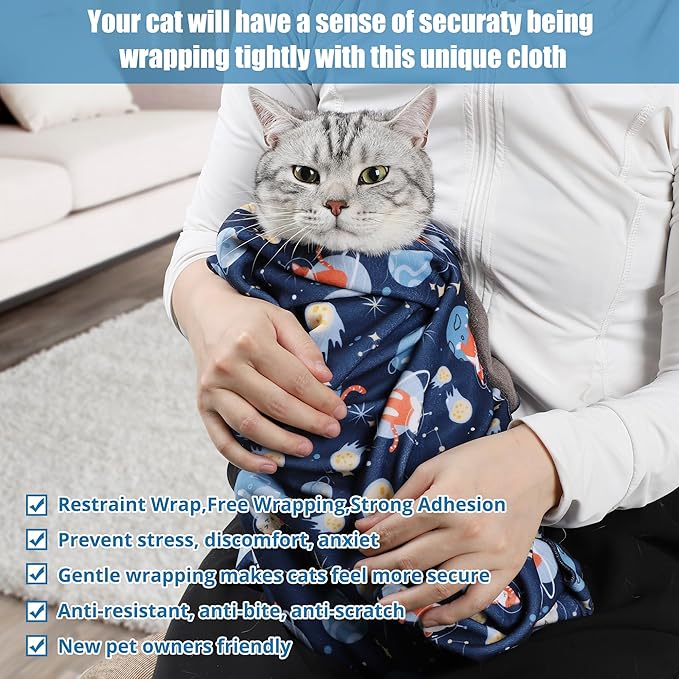 Cat Grooming Wrap,Anti-Escape Cat Wrap for Grooming,Self-Adherent Soft Cat Blanket to Wrap,Anti-Bite,Clip Nails,Anti-Scratch,Cat Calming Wrap,Cat Burrito Wrap,Swaddle Wrap Pet Tool