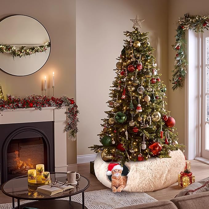 Cat Tunnel with Cat Bed for Indoor Cats, Soft Plush Peekaboo Cat Cave Donut Tunnel, Multifunctional Playground Toys Hideplace for Small Medium Large Kittens, Rabbit, Ferret (Cream White)