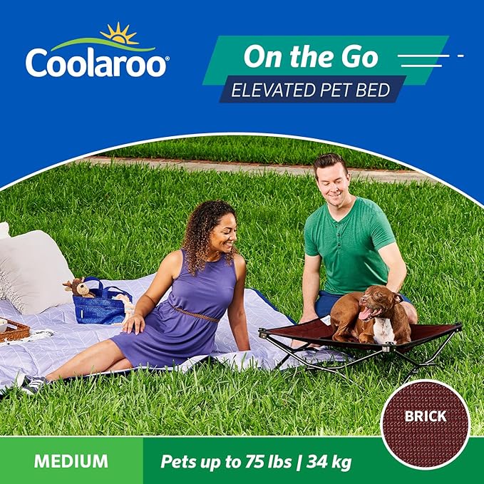 Coolaroo On-The-Go Elevated Dog Bed - Foldable Pop-Up Travel Dog Bed with Breathable, Moisture-Resistant Fabric, Carry Bag Included, Lightweight & Portable, Brick, Medium