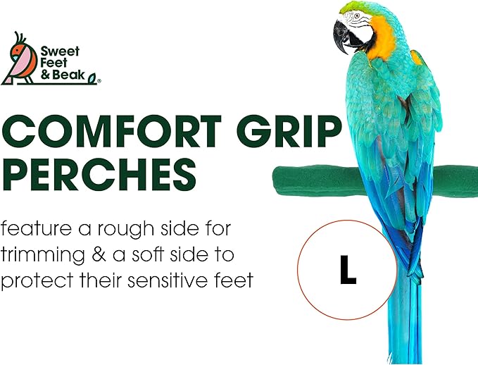 Comfort Grip Safety Perch for Bird Cages - Pedicure Perch for Birds to Keep Nails and Beaks in Top Condition - Safe Easy to Install Bird Cage Accessories - L 13"