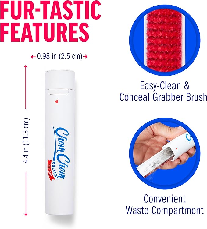 ChomChom Roller for Pet Hair - Reusable Lint Roller Pet Hair Removal Tool for Clothes, Couches, Cars and Travel - Cat Dog Hair Remover, Compact, No Sticky Refills Needed (Travel Togo)