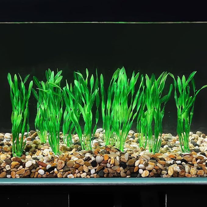 AQUANEAT Fish Tank Artificial Plants, Aquarium Plastic Seaweed Decorations, 8Inch Tall Fake Green Accessories, 10 Packs