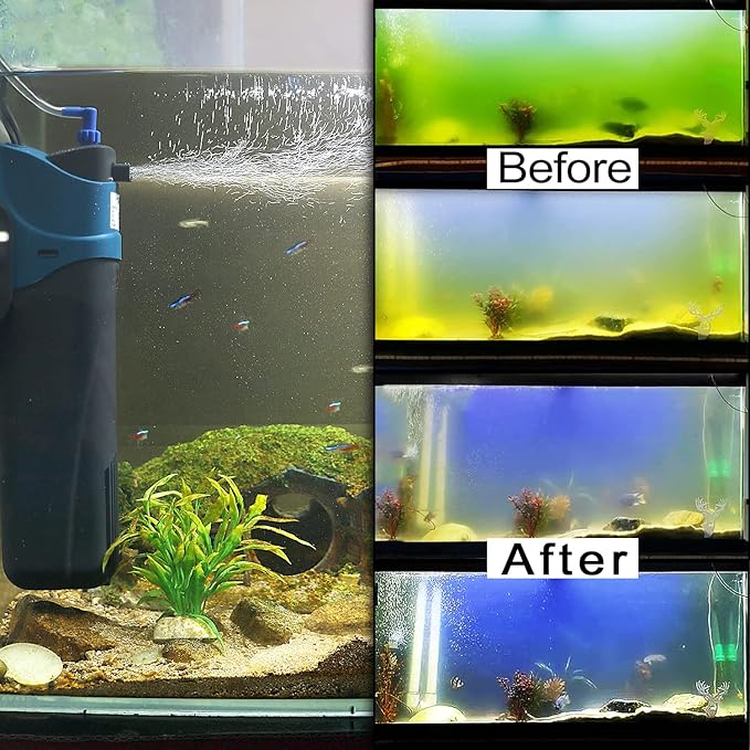 COOSPIDER Fish Tank Filter Sun JUP-02 Aquarium Green Clean Submersible Machine 132gph for 10-40 Gallon Small Fish Tank Internal Submersible Pump for Turtle Tank, Air Supply & Oxygen Enhancement