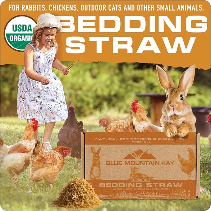 Blue Mountain Hay | Organic Bedding Straw (25 lb) | Natural Pet Bedding & Insulation for Rabbits, Guinea Pigs, Goats, Chickens, Stray & Feral Cats, and Small Animal Shelters