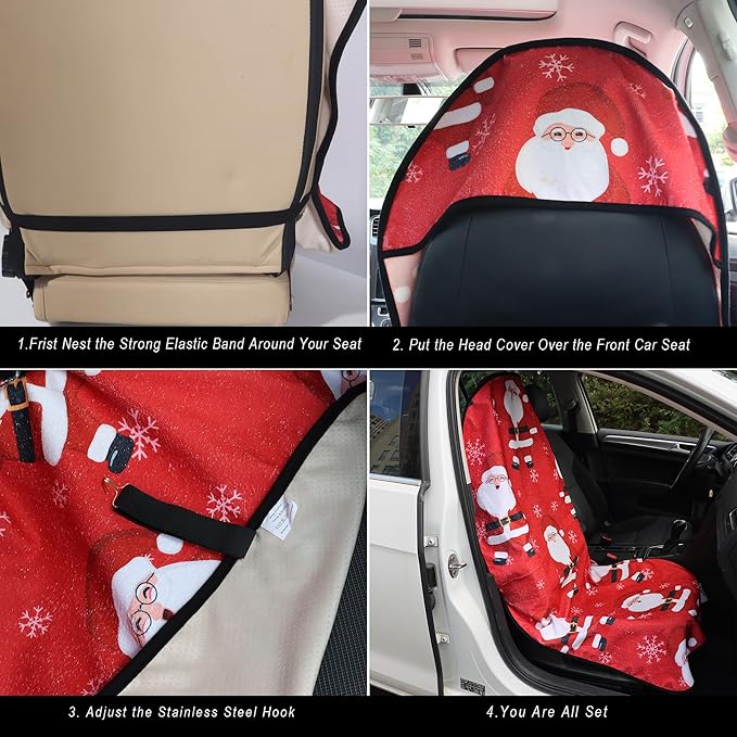 Car Seat Cover Protector Front Seats,for Gym Workout,Running,Swimming,Beach and Hiking,Waterproof Sweat Towel Bucket Seat Covers for Cars SUV Trucks (Santa Claus, 1Pcs)