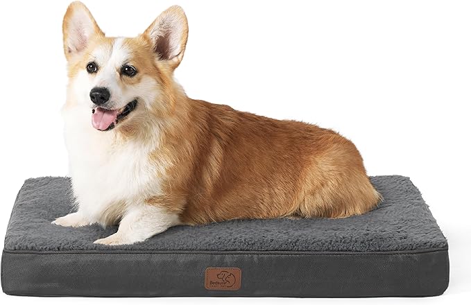 Bedsure Large Dog Bed for Crate - Orthopedic Flat Pet Beds with Removable Washable Cover, Egg Crate Foam Crate Mat, Suitable for Pet Up to 50 lbs