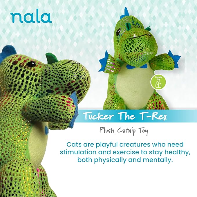 Caitec Presents Nala Cat Tucker The T-Rex Dino - Catnip Toy - Interactive Cat Toy - Chew Toy - Pillow Toy, 2 Pack