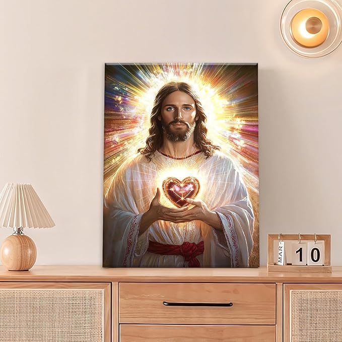 Christian Jesus Wall Art Religion Canvas Wall Decor Prints Framed Painting Jesus Pictures Gifts Artwork for Bathroom Living Dining Church 12"x16"