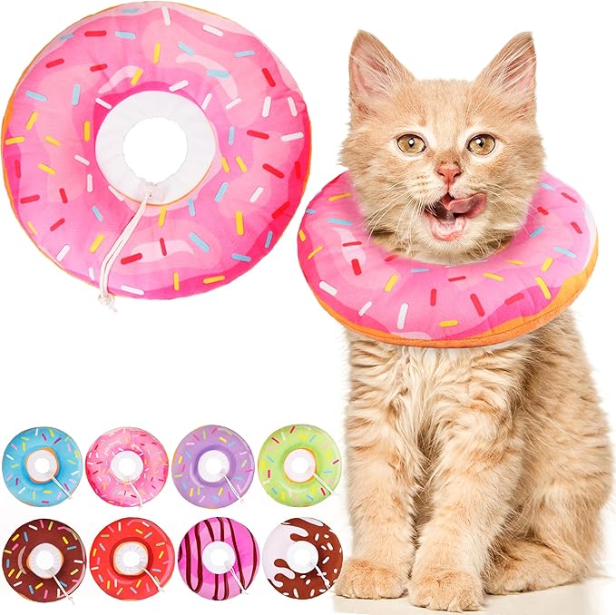 Cat Cone Collar Soft, Cute Cat Donut Collar After Surgery, Adjustable Kitten Recovery Cones to Stop Licking, Lightweight Neck Elizabethan Collars for Cats Kittens (Pink, Small)