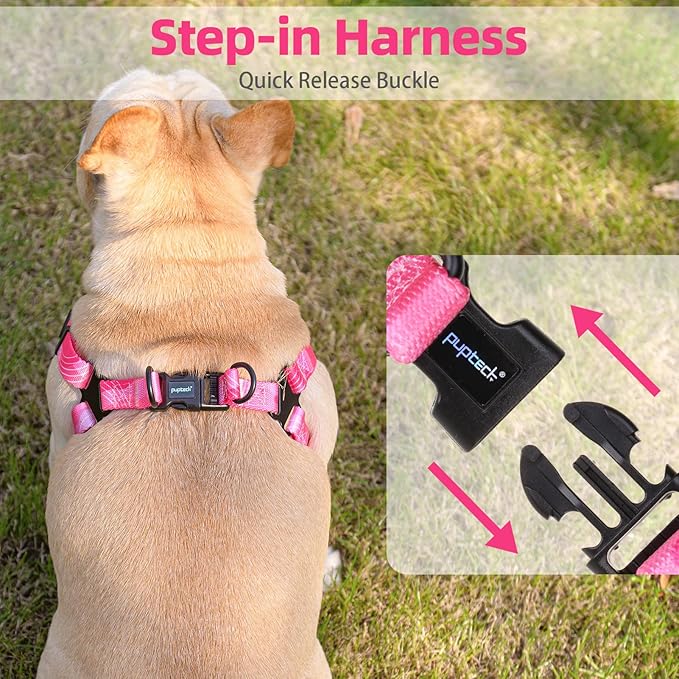 PUPTECK No Pull Dog Harness Soft Adjustable Basic Nylon Step in Puppy Vest Outdoor Walking with Leash