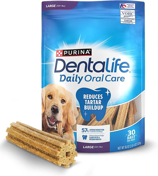 DentaLife Daily Oral Care Dog Treats for Large Dogs 40 plus lbs., Chewy Dental Treat to Freshen Breath and Fight Tartar, Chicken Flavor, 36 oz., 30 Chews - 30 ct. Pouch