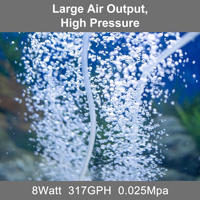 AquaMiracle 6/8/16W Quiet Fish Tank Air Pump 200/317/475GPH High Pressure Aquarium Air Pump Commercial Air Pump Pond Aerator Bubbler Hydroponics Air Pump