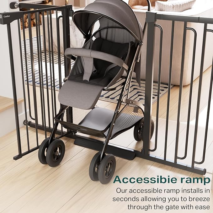 Cumbor 36" Extra Tall Baby Gate for Stairs, 29.7-57" Extra Wide Dog Gate for Doorways Hallways, Pressure Mounted Child Gate for Wide Opening, Auto Close Personal Safety for Babies and Pets, Black