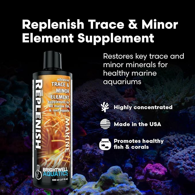 Brightwell Aquatics Rēplenish – Premium Trace & Minor Element Supplement for Marine Aquariums, Supports Healthy Fish, Corals, and Invertebrates, 2 L