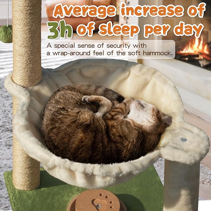 Cat Scratching Post 28 Inches Small Cat Tree Tower with Hammock, Cat Toy Wooden Interactive Condo for Kitten and Adults Cat