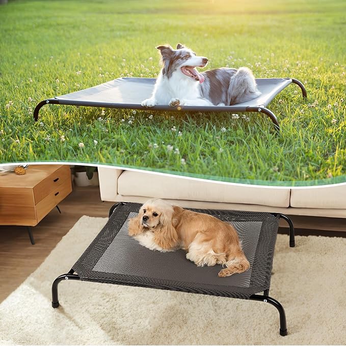 Cooling Elevated Dog Bed with Non-Slip Floor Protectors & Breathable Mesh, Raised Indoor & Outdoor Dog Cot Hammock, 34" L x 25" W x 8" Th, Small, Green