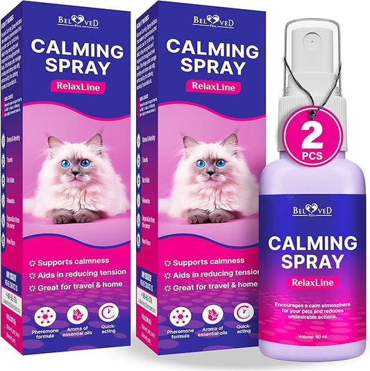 Calming Pheromone Spray & Scratch Repellent for Cats - Reduces Scratching Furniture, Pee - During Travel, Fireworks, Thunder, Vet Zone - Helps with Stress, Fighting, Hiding (100 ml (2 pack))