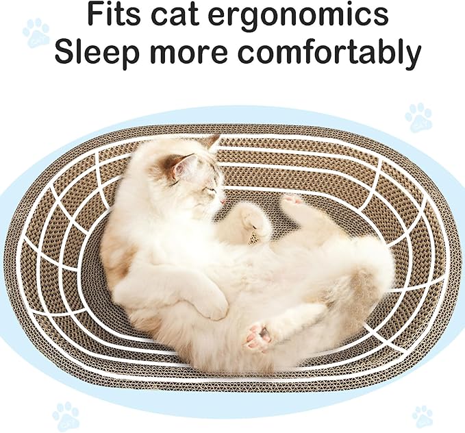 Cat Scratcher, 19.6x12.5 inches Cardboard Cat Scratching Board, Large Cat Scratchers for Indoor Cats, Bowl-Shaped Cat Scratch Pad Bed with Catnip