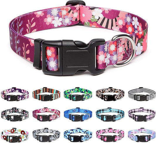 Mercano Adjustable Dog Collar - Special Design Patterns, Soft Nylon Comfortable Durable Pet Collar for Small Medium Large Dogs (XS, Colorful Flower)