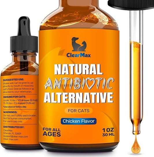 Cat Antibiotic to Help with Cough & Allergies – Antibiotics for Cats to Aid with UTIs and Digestive Moments – HIPS & Joints Support – Attractive Chicken Taste – 1 Oz Bottle