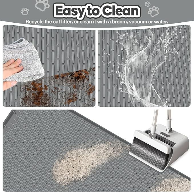 Cat Litter Mat, Extra Large 40" x 28" Silicone Mat Litter Trapping Mat for Scatter Control, Soft on Kitty Paws, Easy to Clean (Dark Gray)