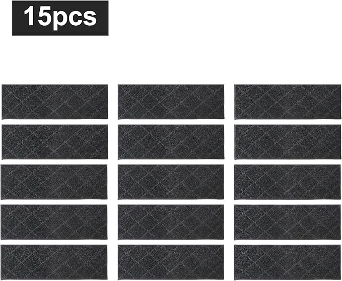 COSY HOMEER Edging Stair Treads Non-Slip Carpet Mat 28inX9in Indoor Stair Runners for Wooden Steps, Edging Stair Rugs for Kids and Dogs, 100% Polyester TPE Backing (15pc, Black)