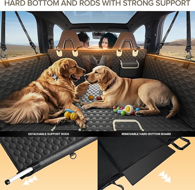 Back Seat Extender for Dogs, PVC Rods Support and Hard Bottom Car Seat Cover for Dogs, Heavy Duty Dog Car Seat Cover for Back Seat, Dog Hammock for Car, Waterproof Pet Bed For Car, SUV, Truck