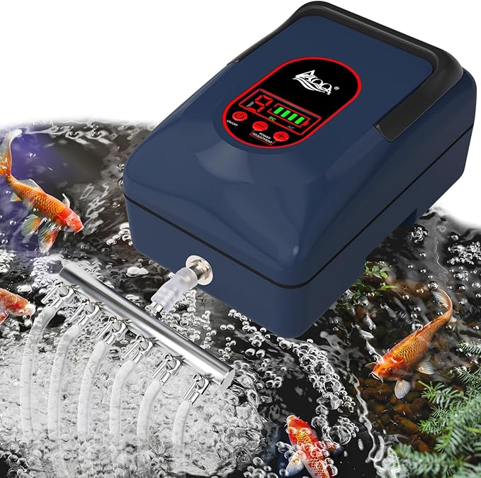 AQQA Aquarium Air Pump,AC/DC Battery Air Pump for Pond Fish Tank,9 Gear Adjustable Air Volume,IPX6 Waterproof Rechargeable Bubbler Aerator for Outdoor Fishing Breed Aquatics (20W)