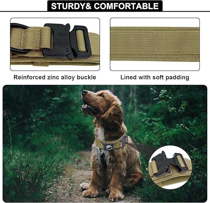 Tactical AirTag Dog Collar Leash Set - Heavy Duty, Adjustable GPS Collar Compatible with Apple AirTag, with Holder & Control Handle for Medium/Large Dogs [Brown, XL]
